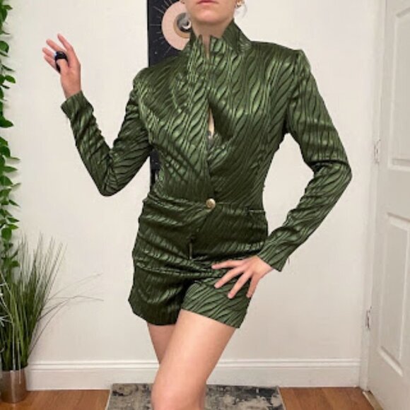 Retrofete Stripped Jana Romper Single Button Long Sleeve Size XS Green - Picture 4 of 16